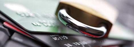 Keep you personal and financial formation secure. Padlock on credit cards.