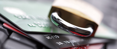 Keep you personal and financial formation secure. Padlock on credit cards.